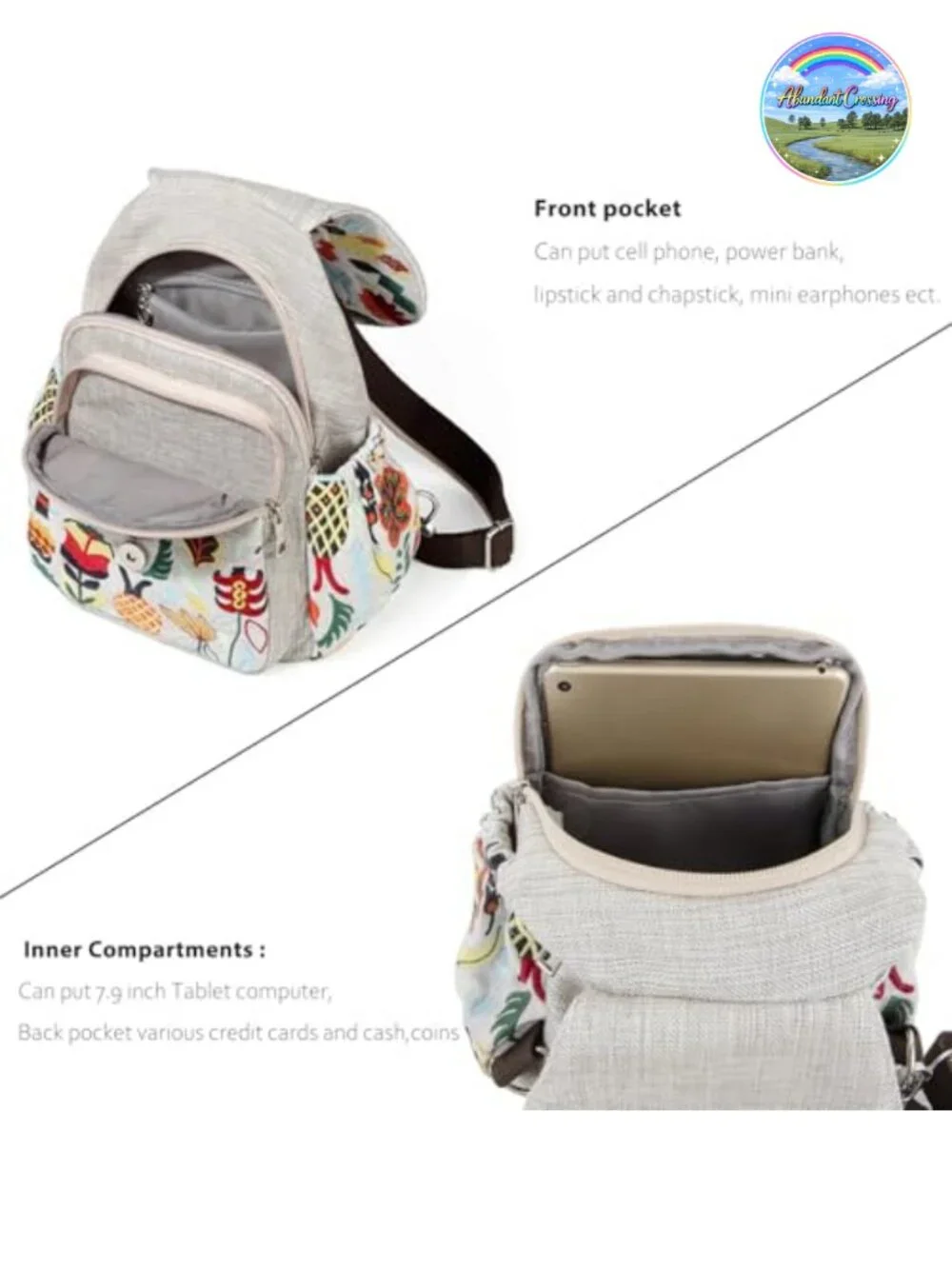 Embroidered Floral Canvas Convertible Backpack Crossbody Purse Mini Travel